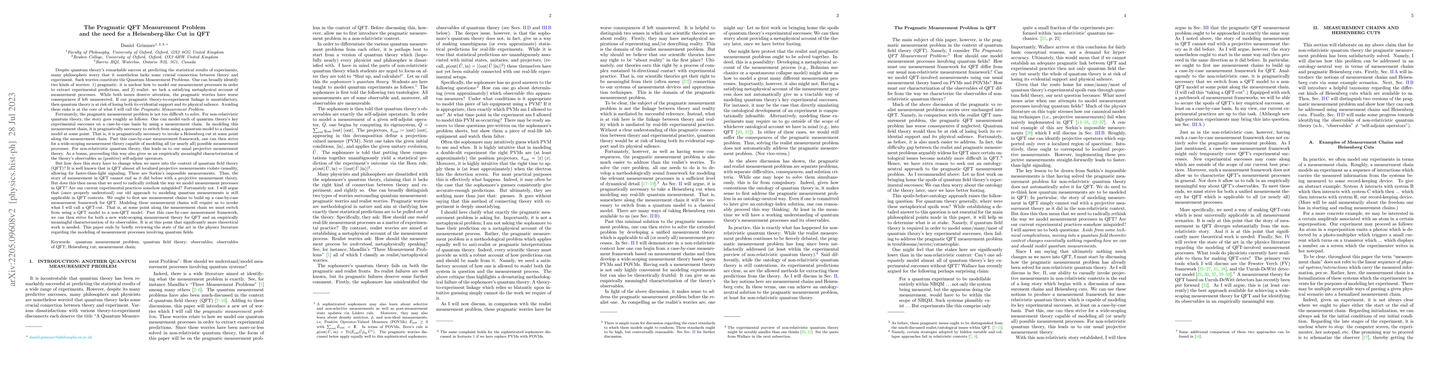 Thumbnail for The Pragmatic QFT Measurement Problem and the need for a Heisenberg-like
  Cut in QFT