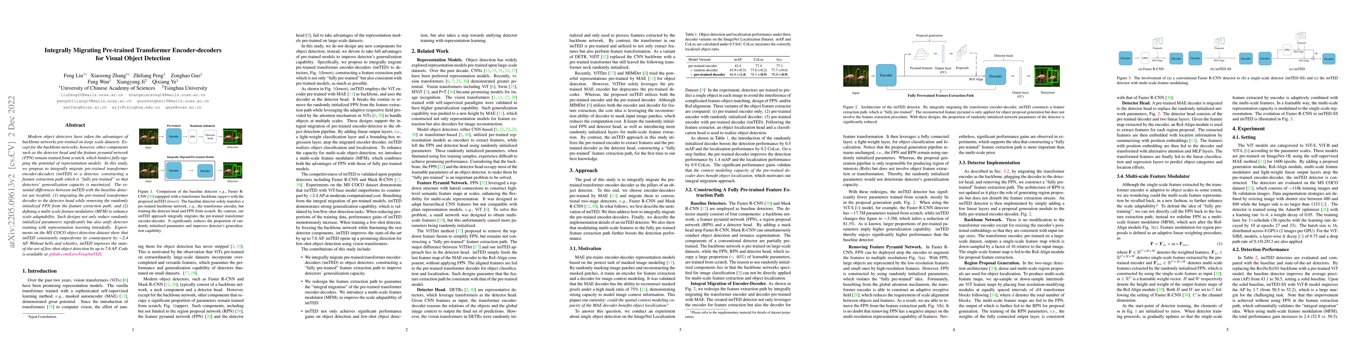 Thumbnail for Integrally Migrating Pre-trained Transformer Encoder-decoders for Visual
  Object Detection