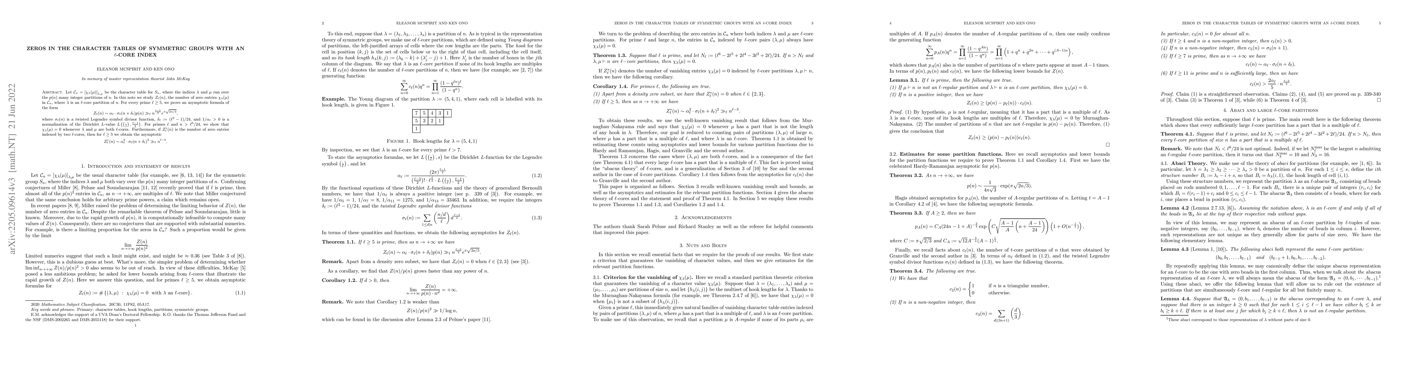 Thumbnail for Zeros in the Character Tables of Symmetric Groups with an $\ell$-Core
  Index