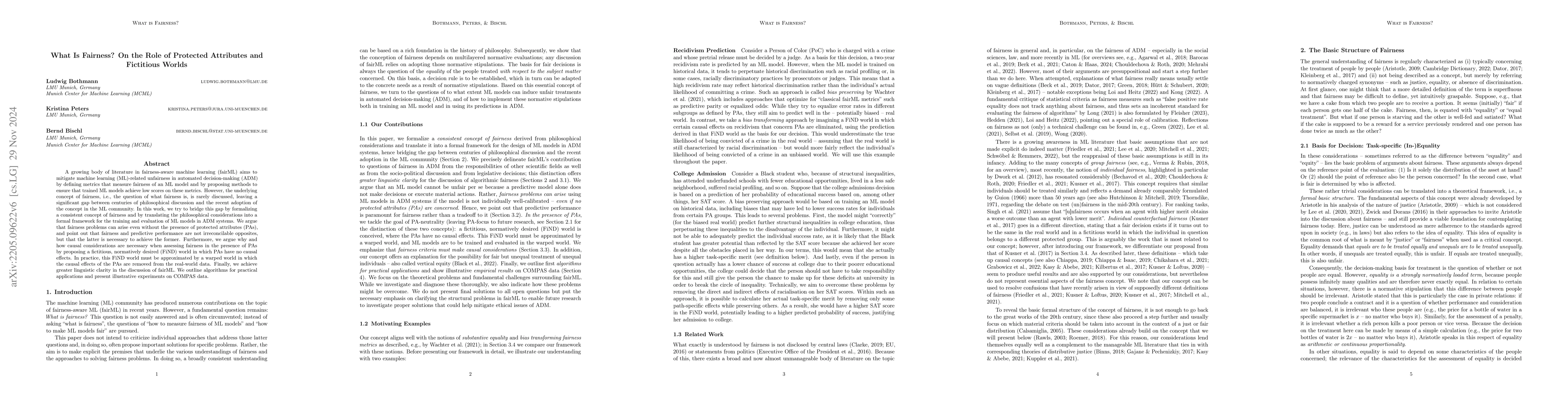 Thumbnail for What Is Fairness? On the Role of Protected Attributes and Fictitious
  Worlds