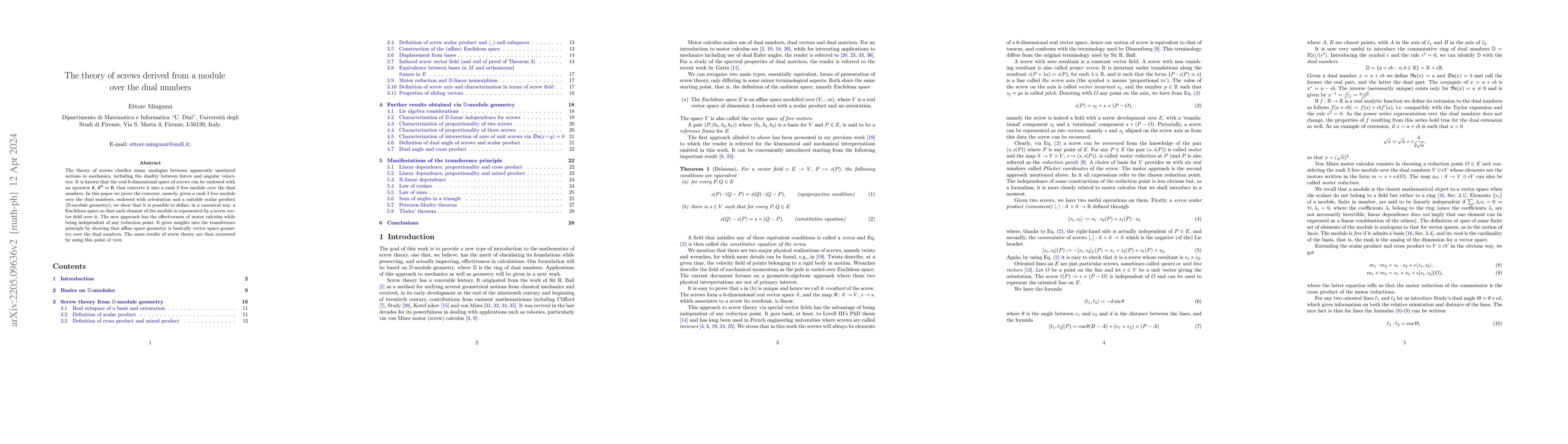 Thumbnail for The theory of screws derived from a module over the dual numbers