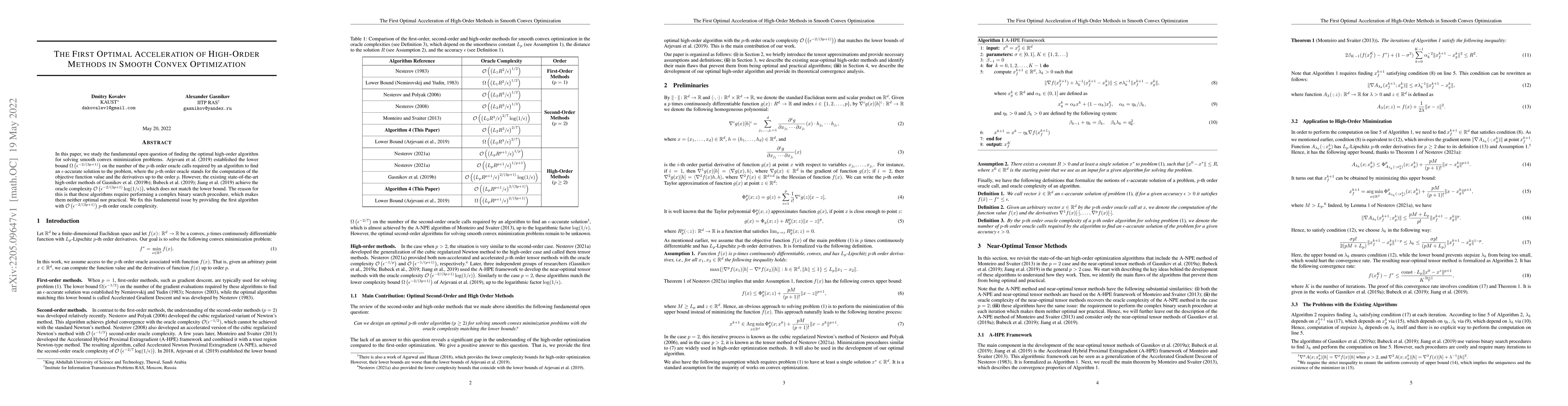 Thumbnail for The First Optimal Acceleration of High-Order Methods in Smooth Convex
  Optimization