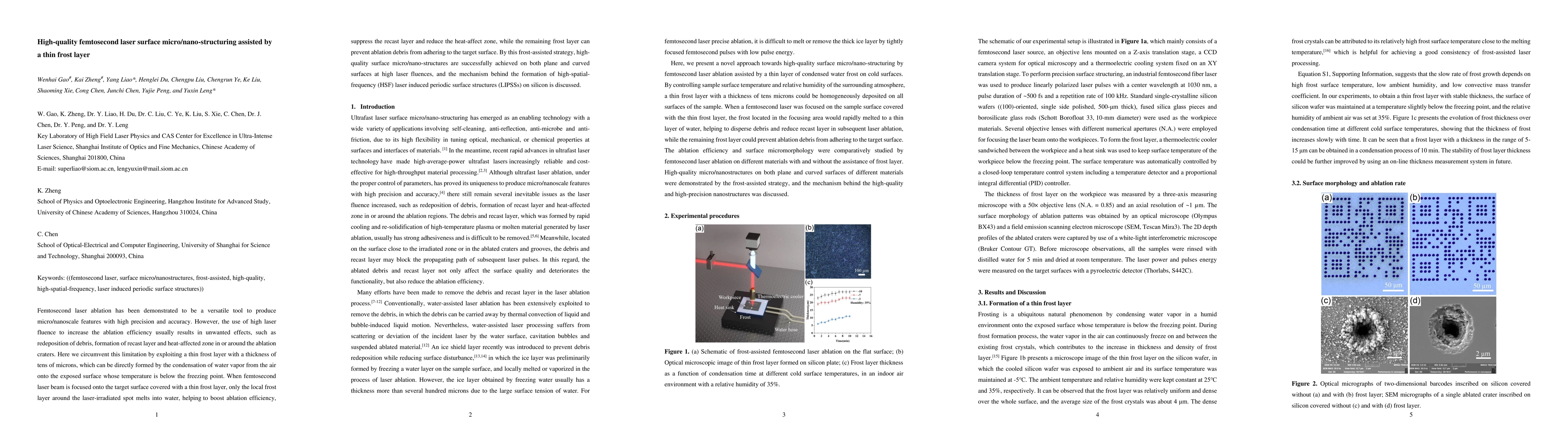 Thumbnail for High-quality femtosecond laser surface micro/nano-structuring assisted
  by a thin frost layer