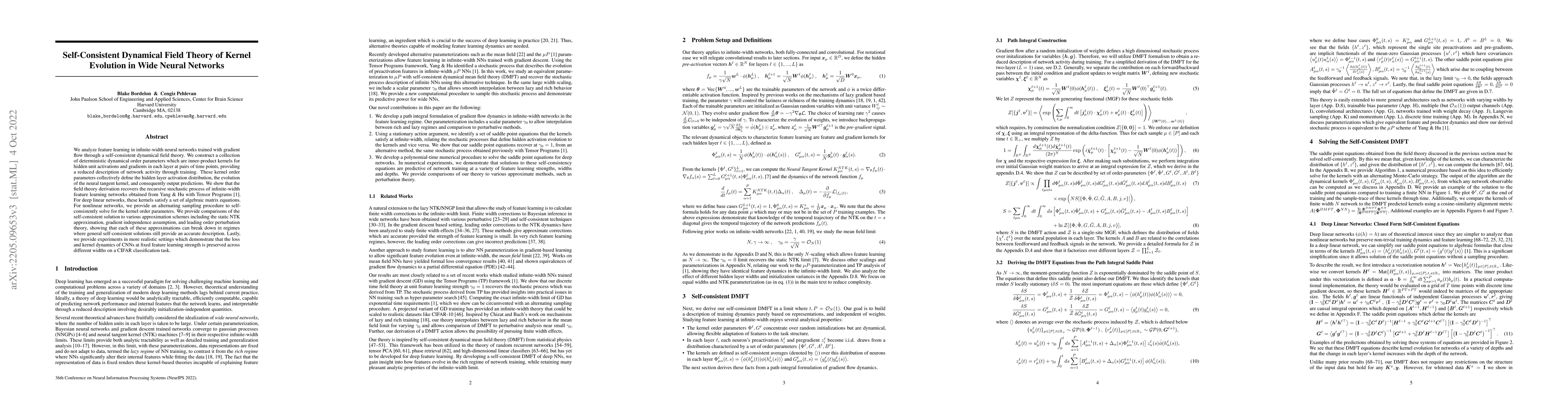 Thumbnail for Self-Consistent Dynamical Field Theory of Kernel Evolution in Wide
  Neural Networks