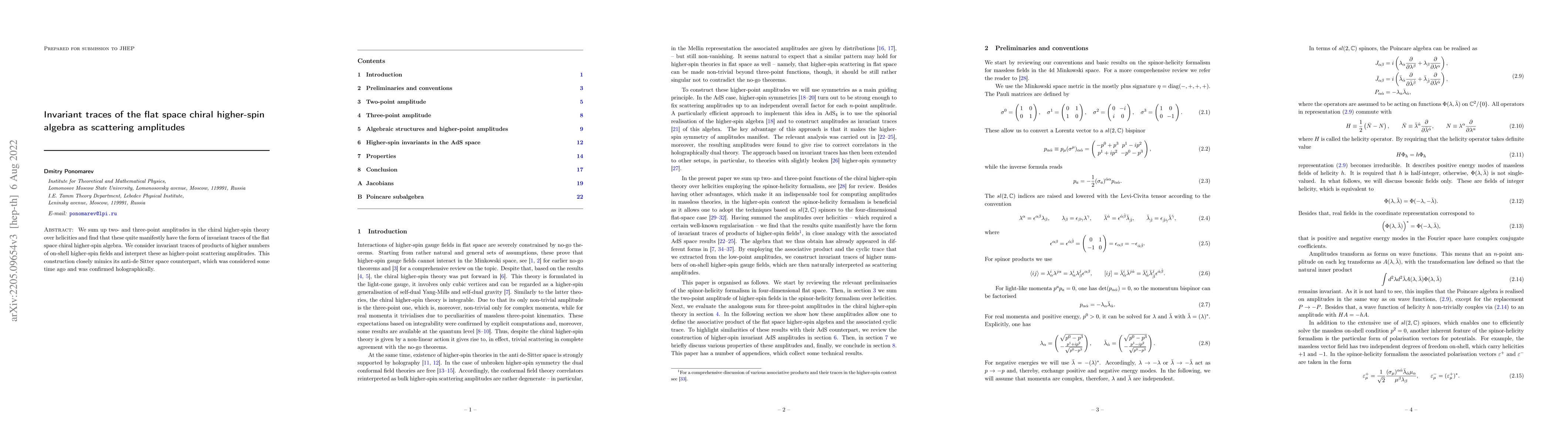 Thumbnail for Invariant traces of the flat space chiral higher-spin algebra as
  scattering amplitudes