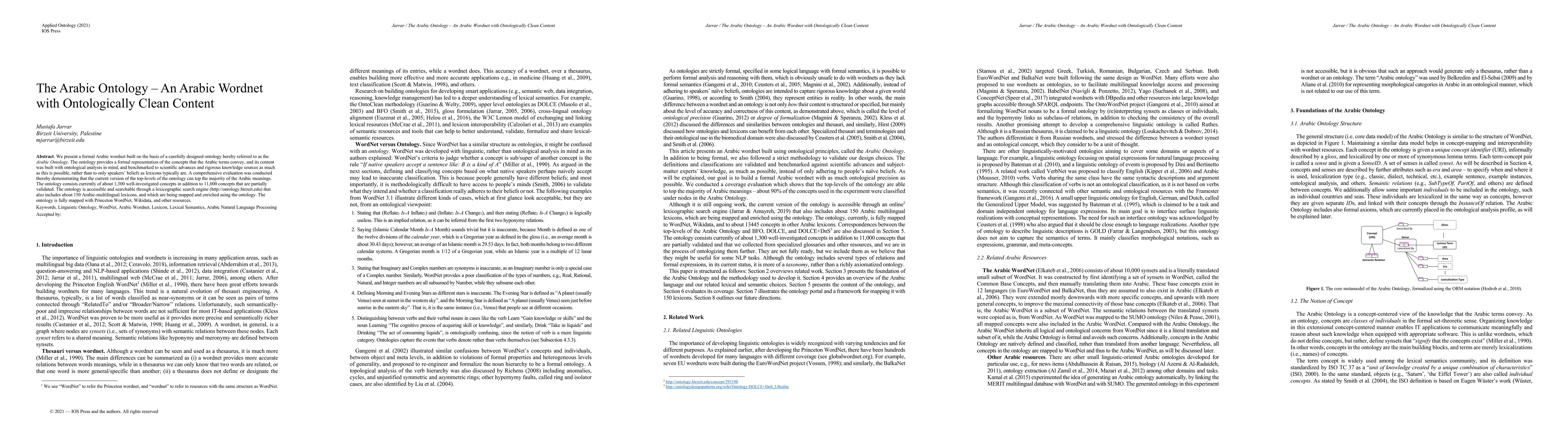 Thumbnail for The Arabic Ontology -- An Arabic Wordnet with Ontologically Clean
  Content