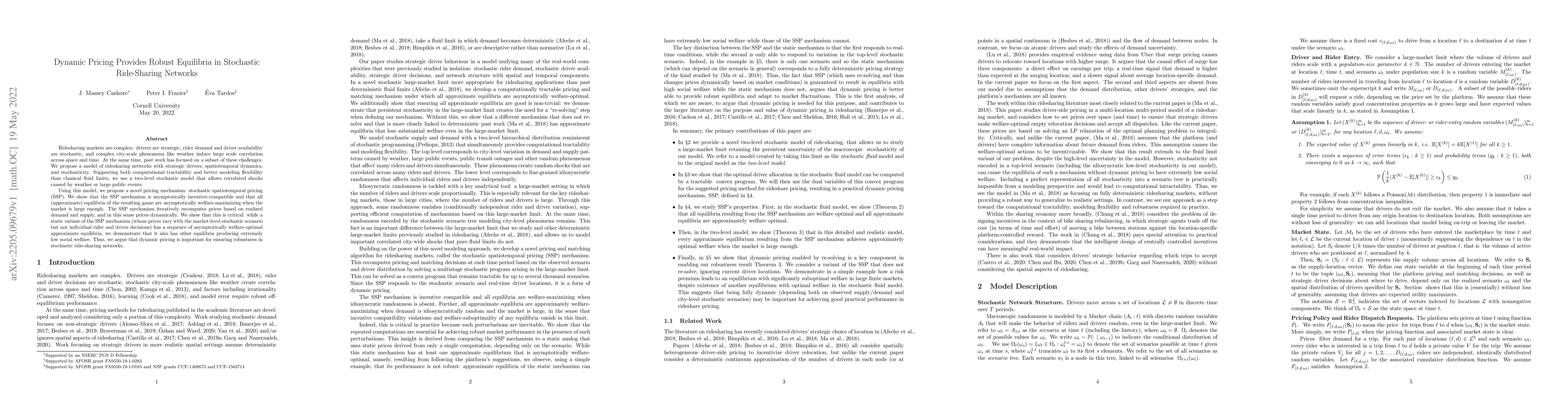 Thumbnail for Dynamic Pricing Provides Robust Equilibria in Stochastic Ridesharing
  Networks