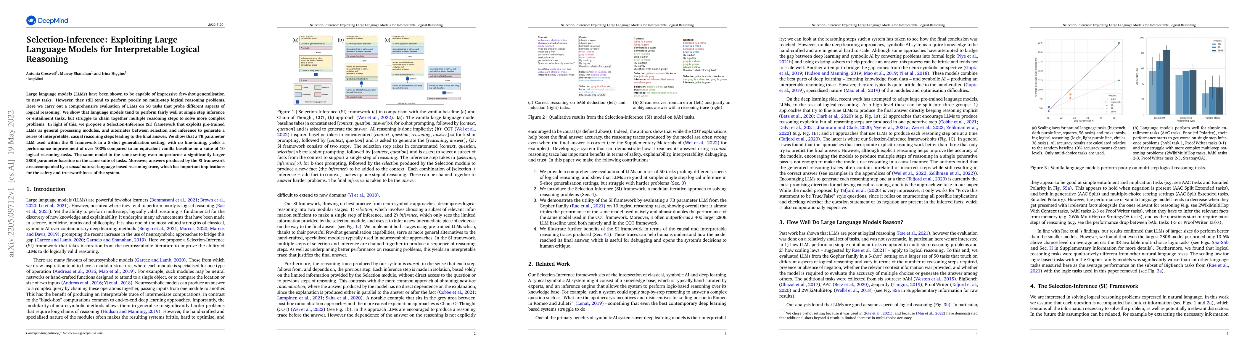 Thumbnail for Selection-Inference: Exploiting Large Language Models for Interpretable
  Logical Reasoning