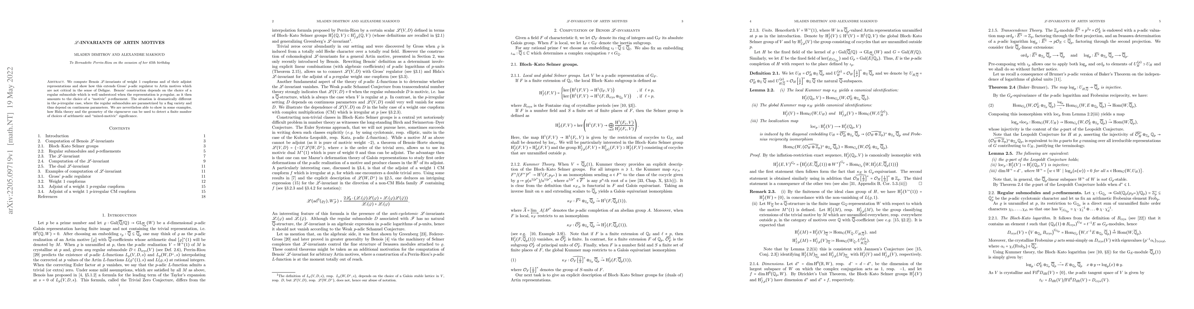 Thumbnail for $\mathscr{L}$-invariants of Artin motives