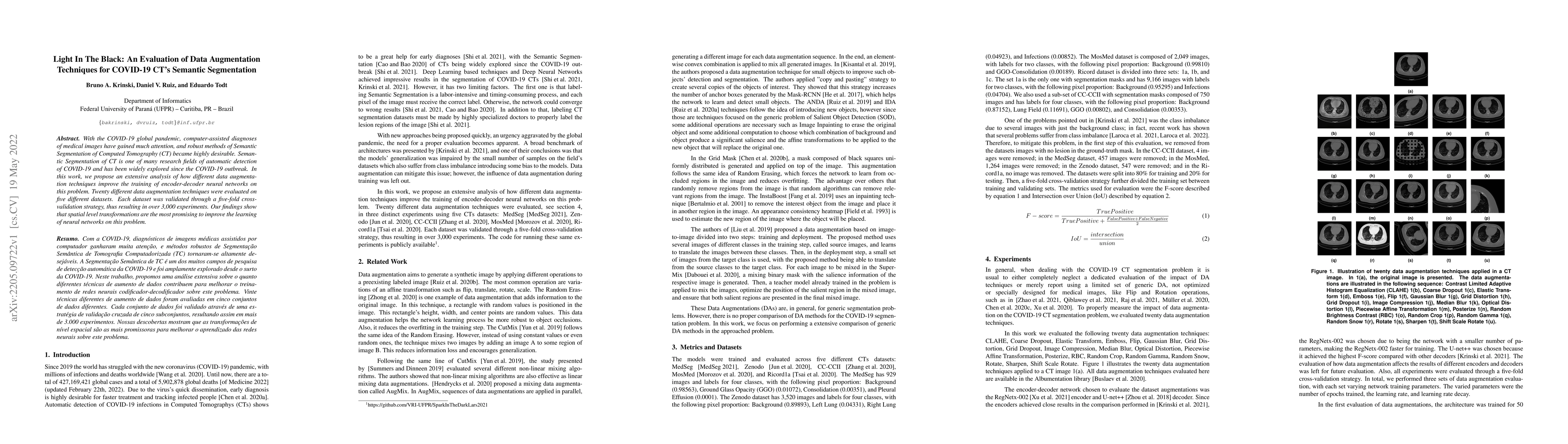 Thumbnail for Light In The Black: An Evaluation of Data Augmentation Techniques for
  COVID-19 CT's Semantic Segmentation