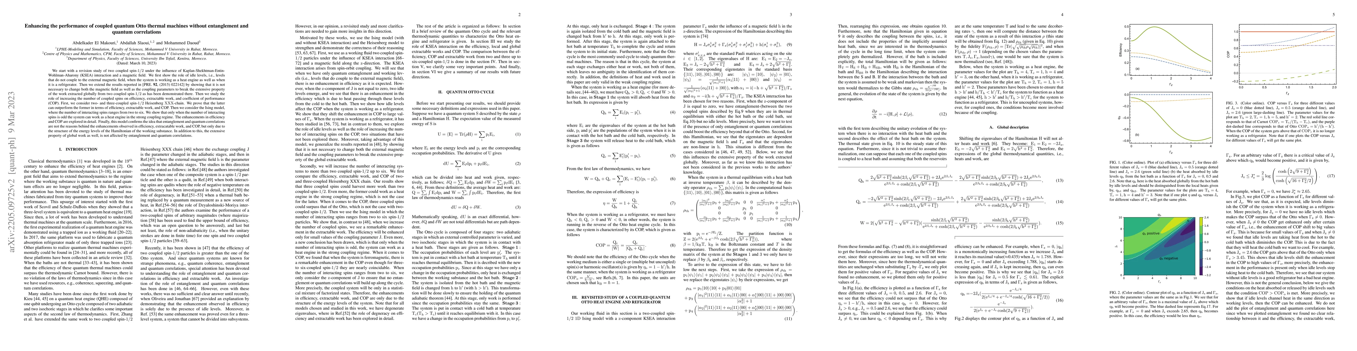 Thumbnail for Enhancing the performance of coupled quantum Otto thermal machines
  without entanglement and quantum correlations