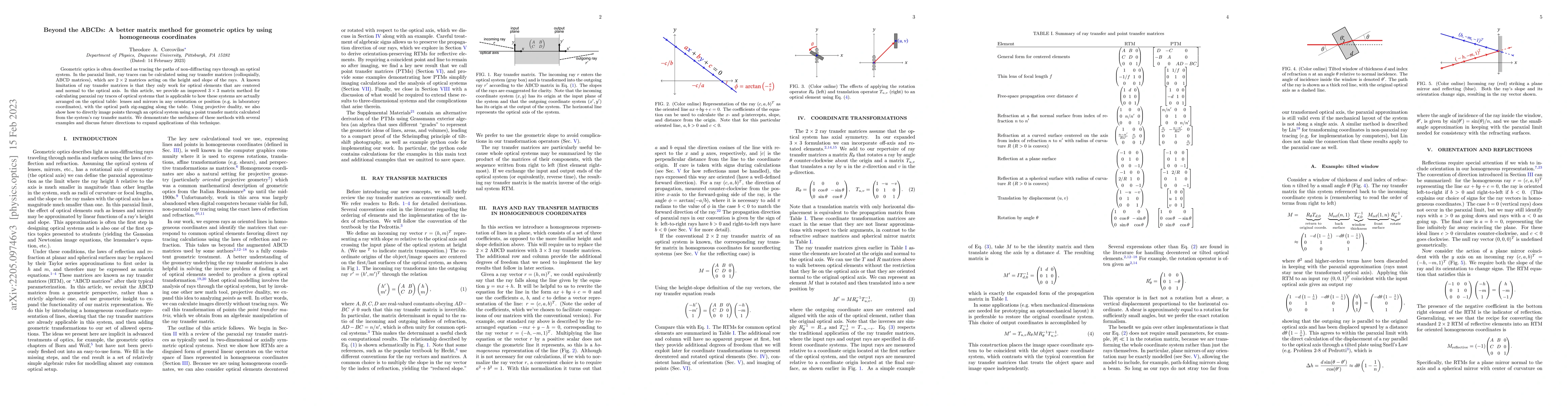 Thumbnail for Beyond the ABCDs: A better matrix method for geometric optics by using
  homogeneous coordinates