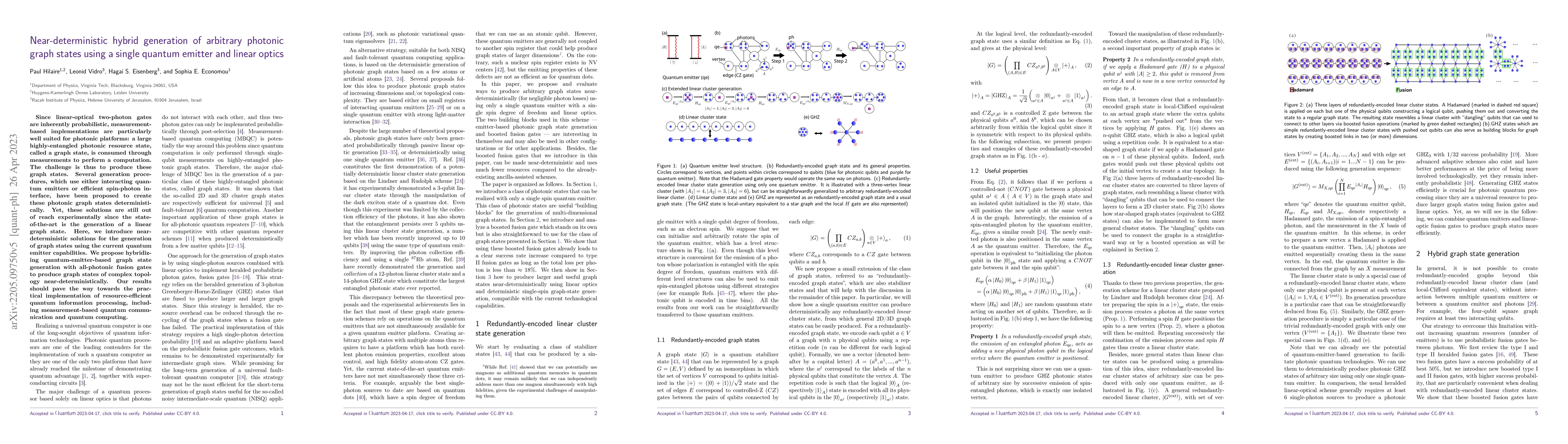 Thumbnail for Near-deterministic hybrid generation of arbitrary photonic graph states
  using a single quantum emitter and linear optics