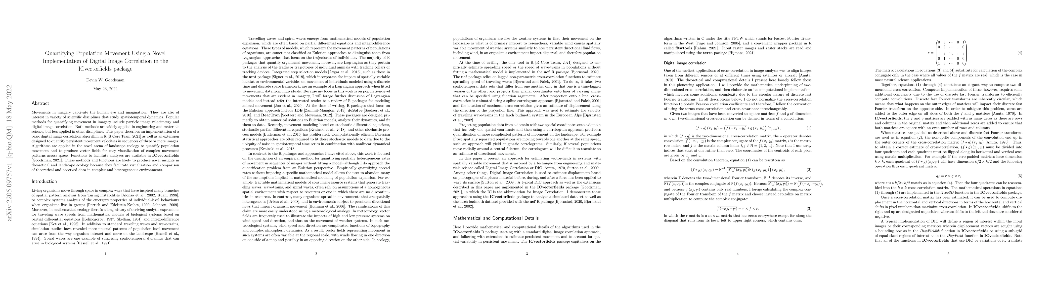 Thumbnail for Quantifying Population Movement Using a Novel Implementation of Digital
  Image Correlation in the ICvectorfields package