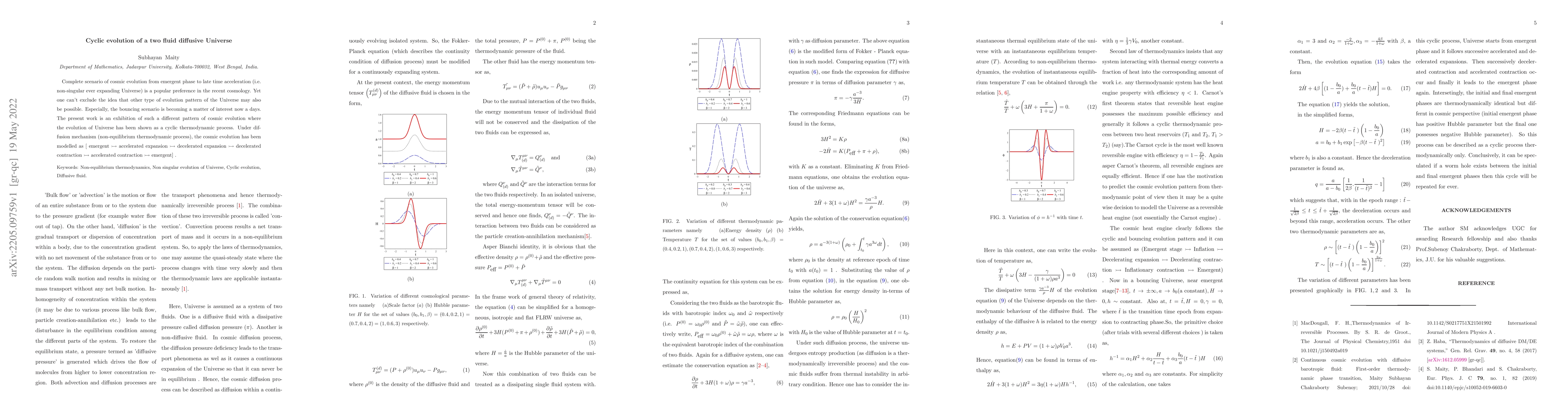 Thumbnail for Cyclic evolution in a two fluid diffusive Universe