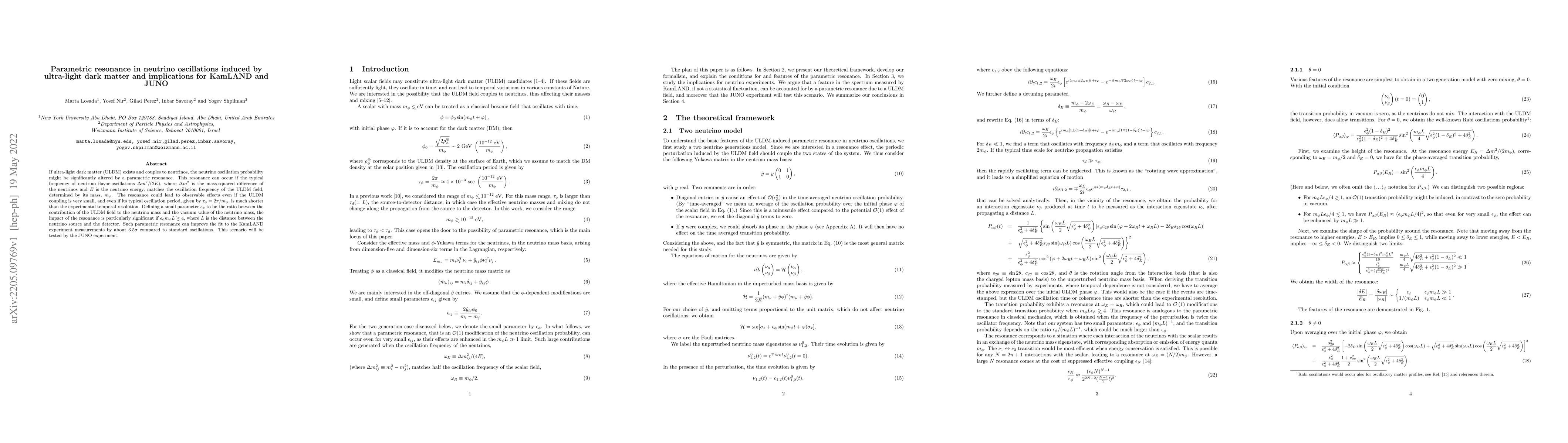 Thumbnail for Parametric resonance in neutrino oscillations induced by ultra-light
  dark matter and implications for KamLAND and JUNO