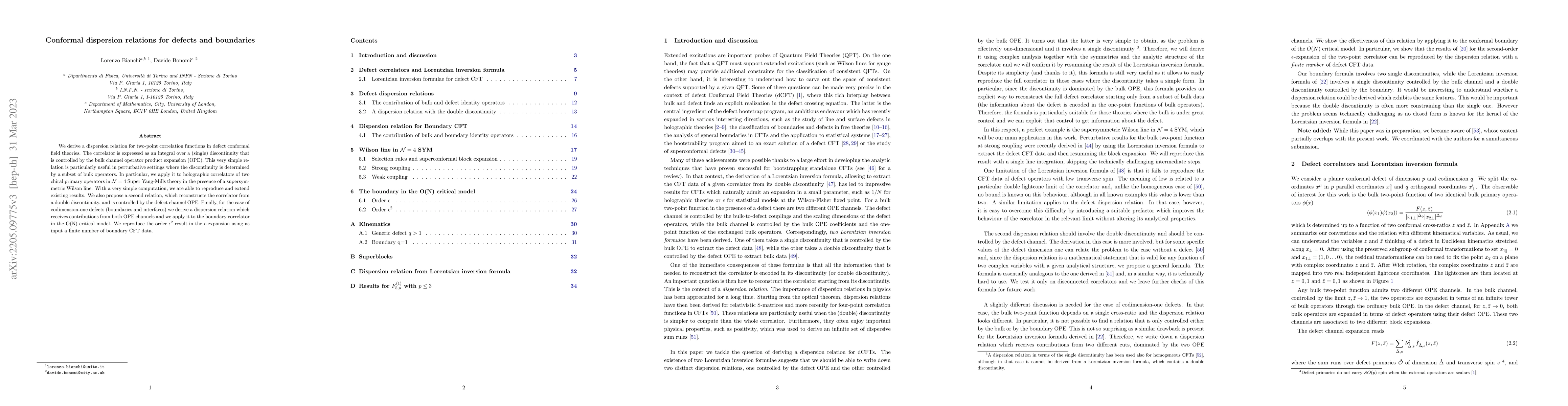Thumbnail for Conformal dispersion relations for defects and boundaries