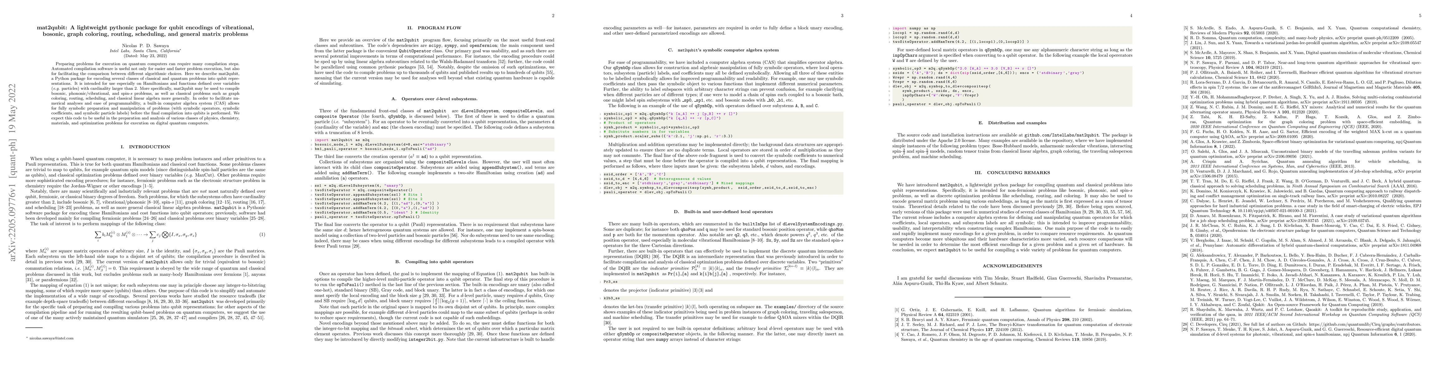 Thumbnail for mat2qubit: A lightweight pythonic package for qubit encodings of
  vibrational, bosonic, graph coloring, routing, scheduling, and general matrix
  problems