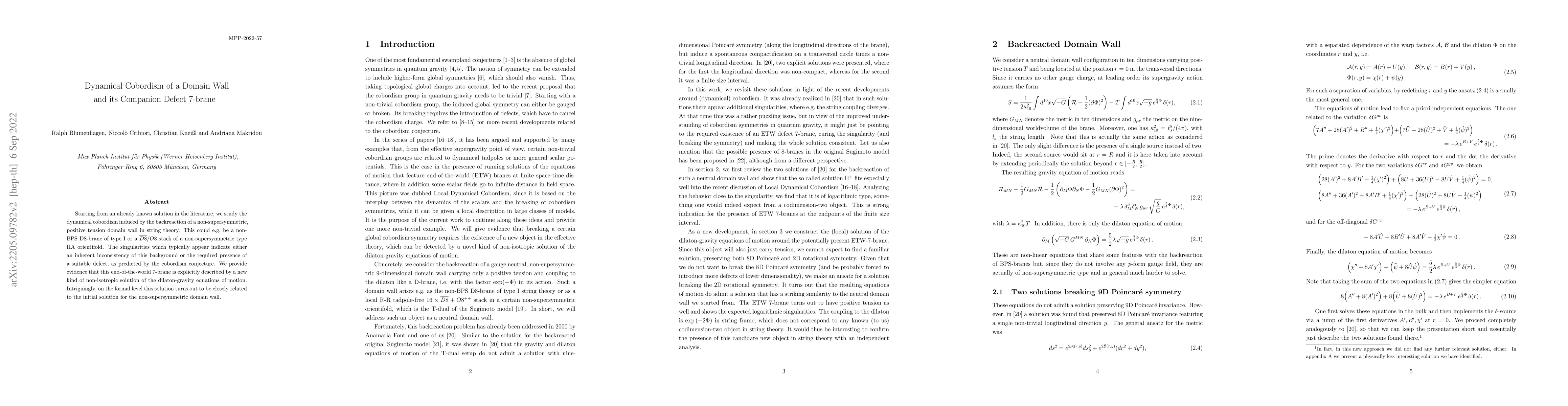 Thumbnail for Dynamical Cobordism of a Domain Wall and its Companion Defect 7-brane