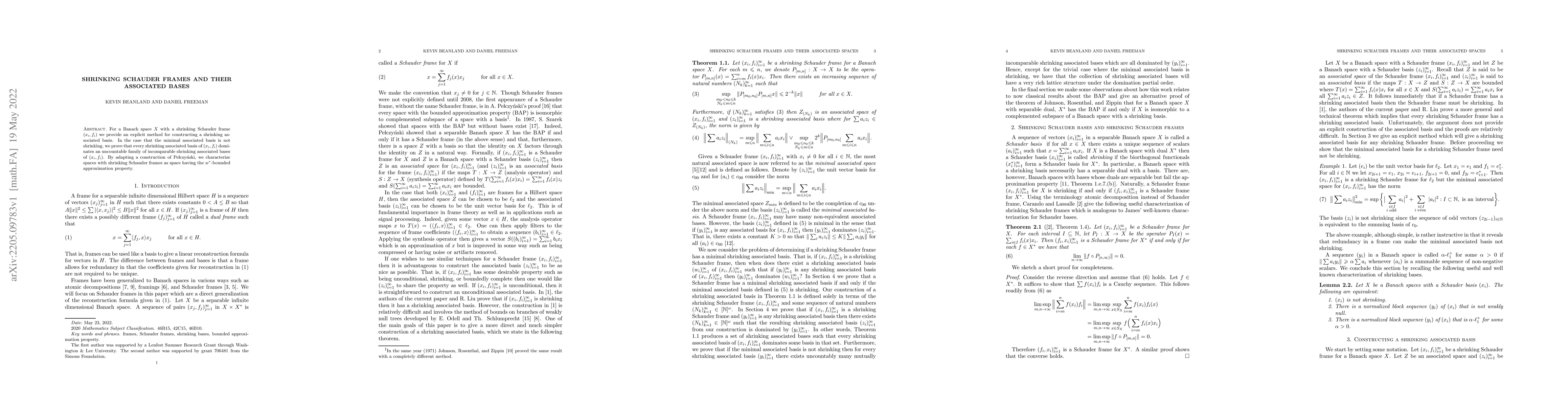 Thumbnail for Shrinking Schauder Frames and their Associated Bases