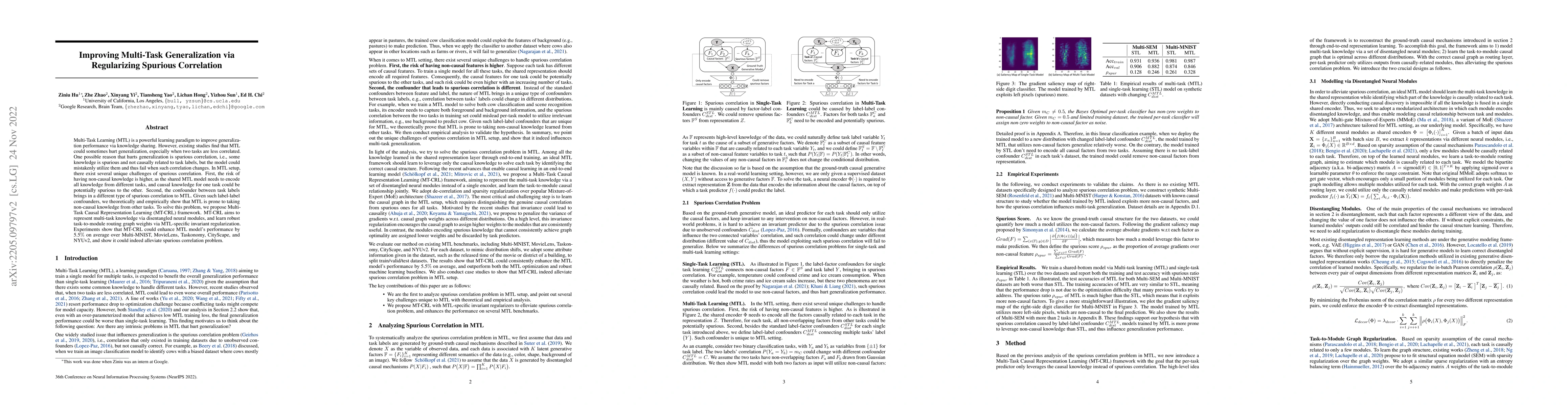 Thumbnail for Improving Multi-Task Generalization via Regularizing Spurious
  Correlation