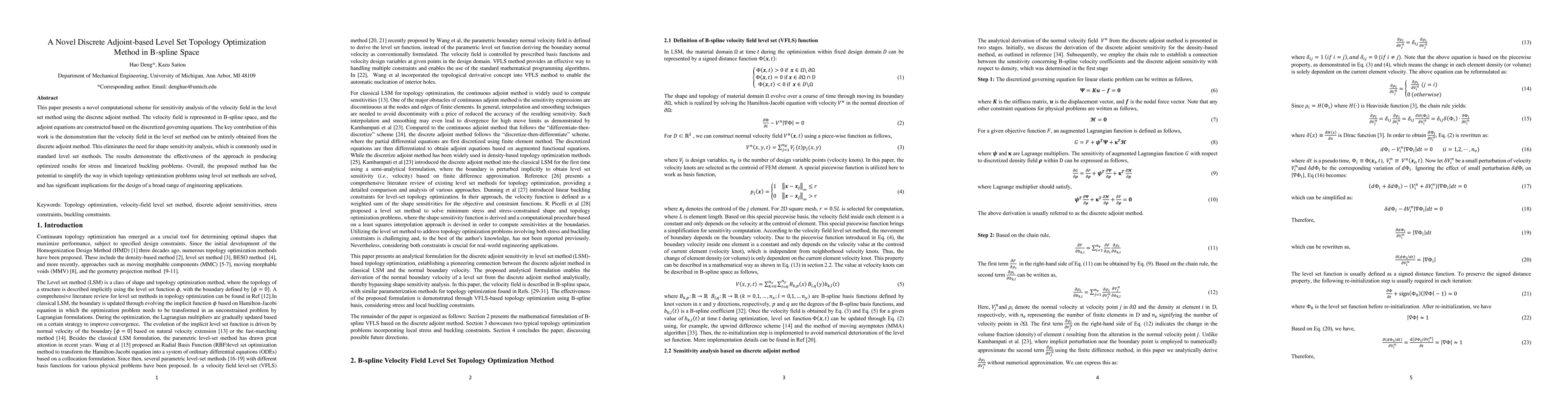 Thumbnail for A Novel Discrete Adjoint-based Level Set Topology Optimization Method in
  B-spline Space