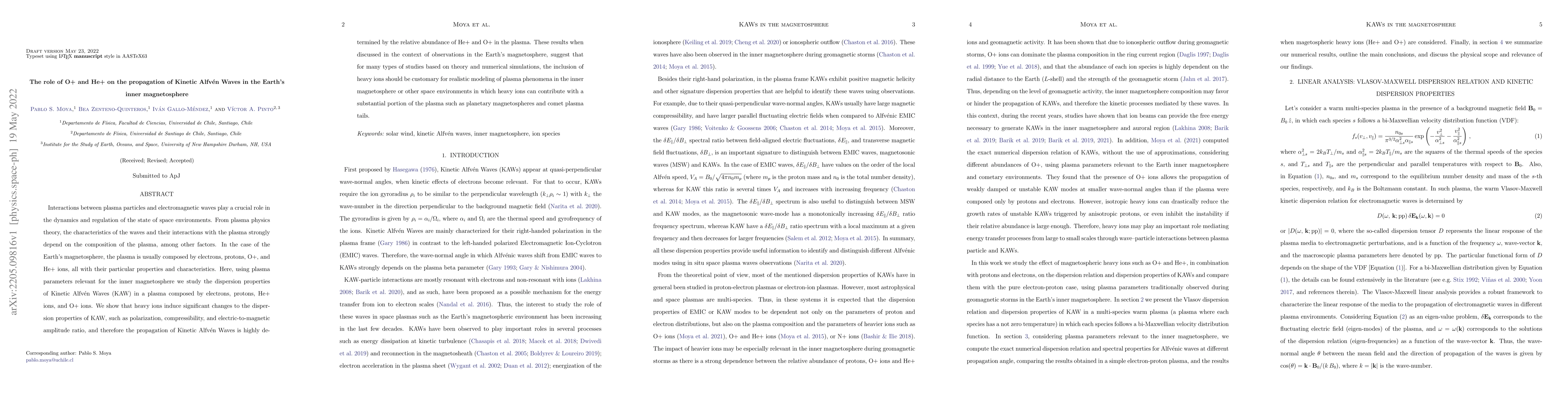 Thumbnail for The role of O+ and He+ on the propagation of Kinetic Alfv\'en Waves in
  the Earth's inner magnetosphere