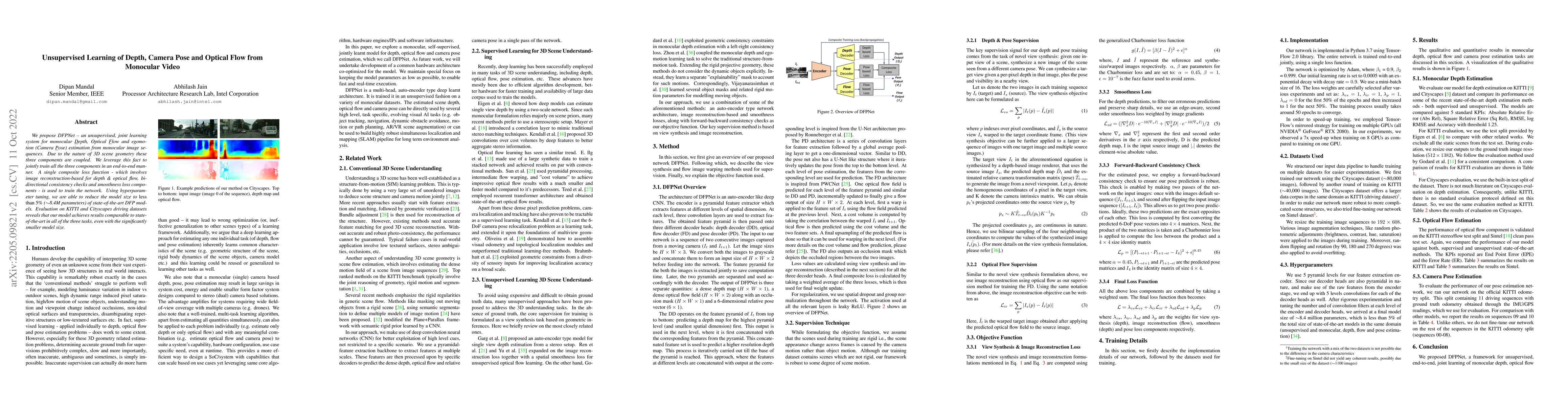 Thumbnail for Unsupervised Learning of Depth, Camera Pose and Optical Flow from
  Monocular Video