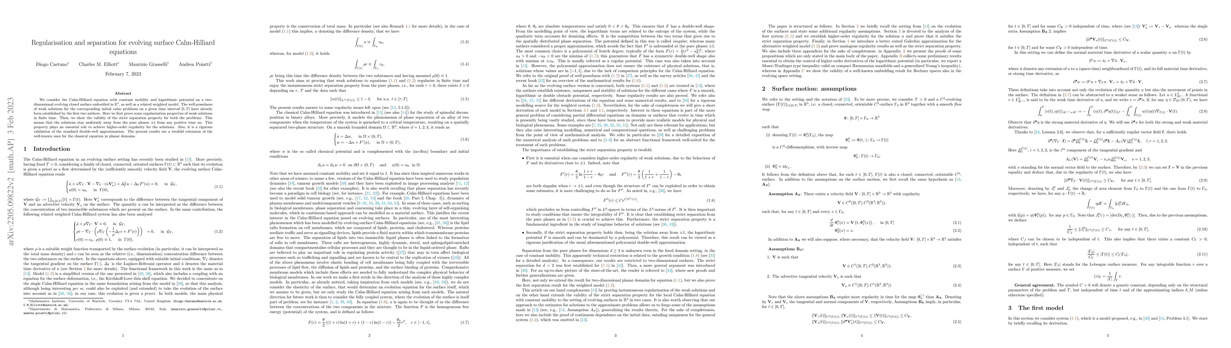 Thumbnail for Regularisation and separation for evolving surface Cahn-Hilliard
  equations
