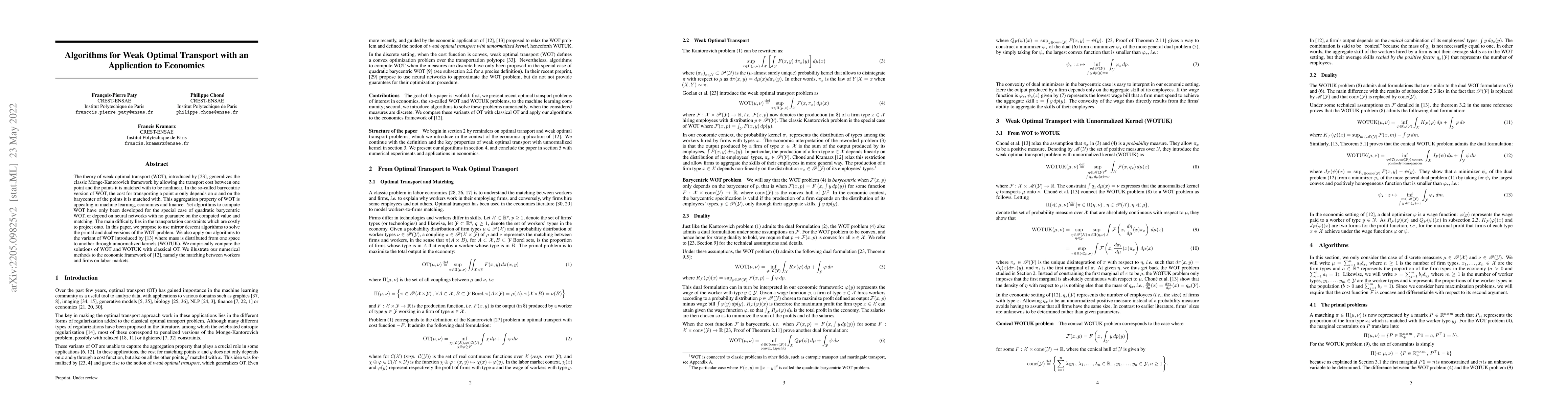 Thumbnail for Algorithms for Weak Optimal Transport with an Application to Economics