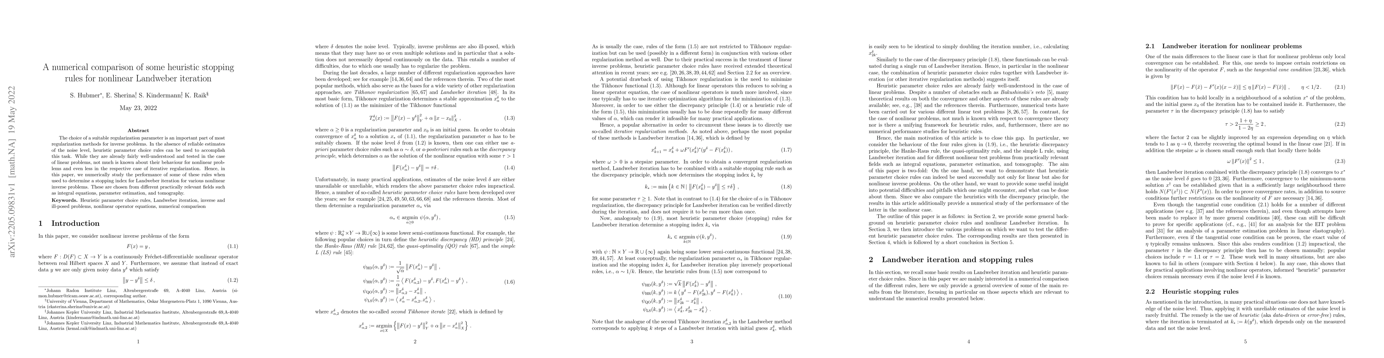 Thumbnail for A numerical comparison of some heuristic stopping rules for nonlinear
  Landweber iteration