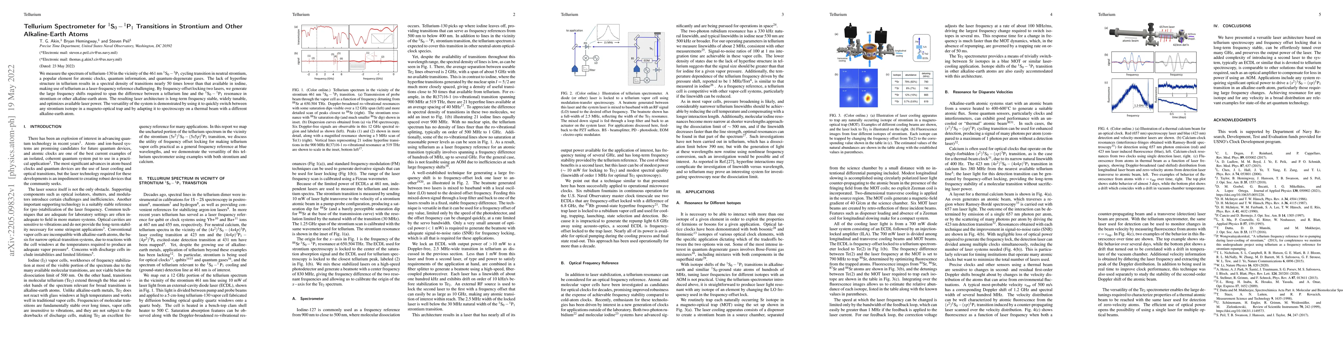 Thumbnail for Tellurium Spectrometer for ${}^1\text{S}_0-{}^{1}\text{P}_1$ Transitions
  in Strontium and Other Alkaline-Earth Atoms
