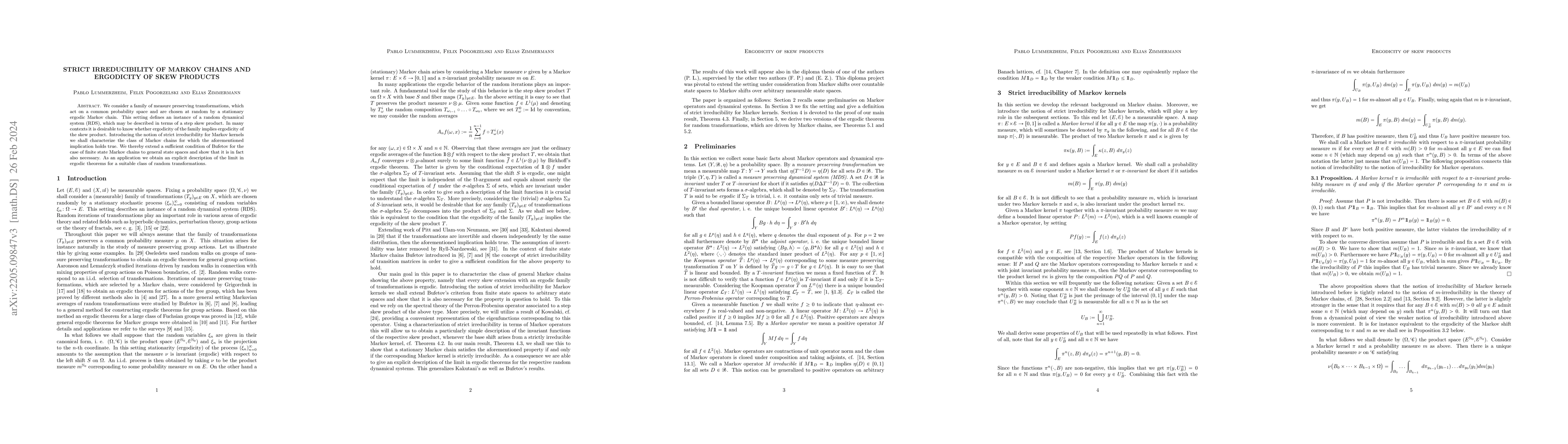 Thumbnail for Strict irreducibility of Markov chains and ergodicity of skew products