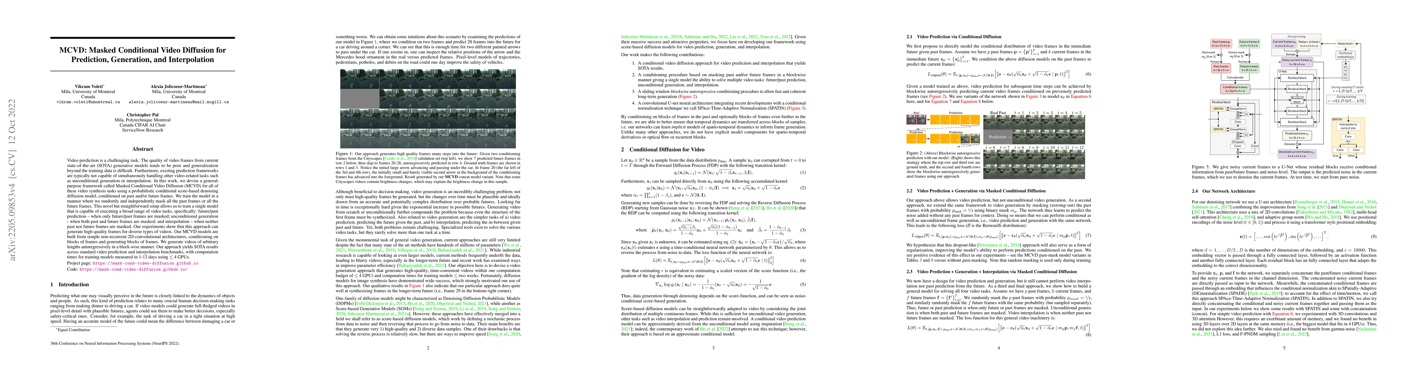 Thumbnail for MCVD: Masked Conditional Video Diffusion for Prediction, Generation, and
  Interpolation