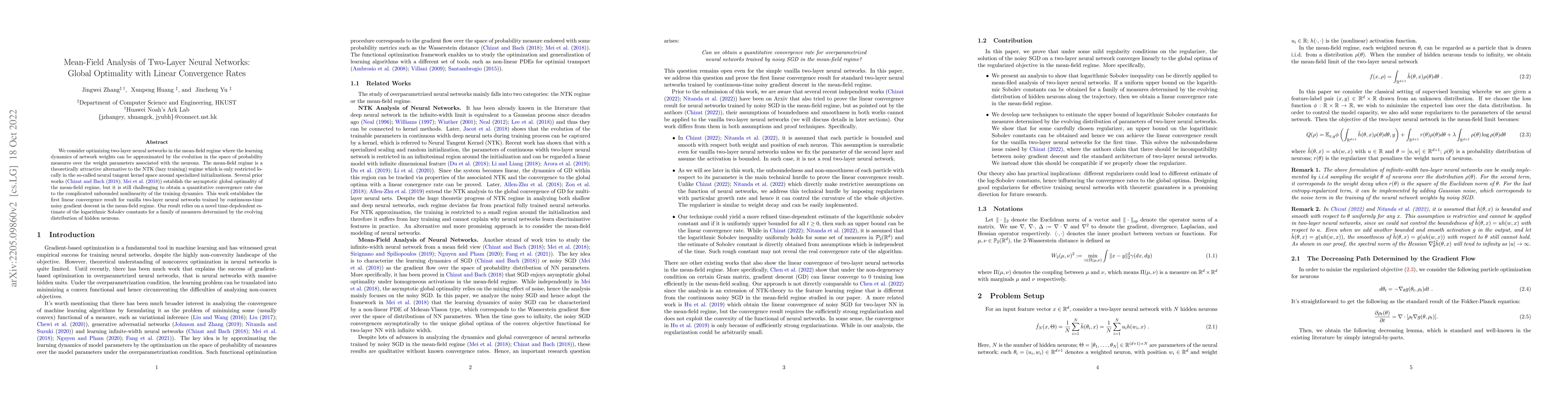Thumbnail for Mean-Field Analysis of Two-Layer Neural Networks: Global Optimality with
  Linear Convergence Rates
