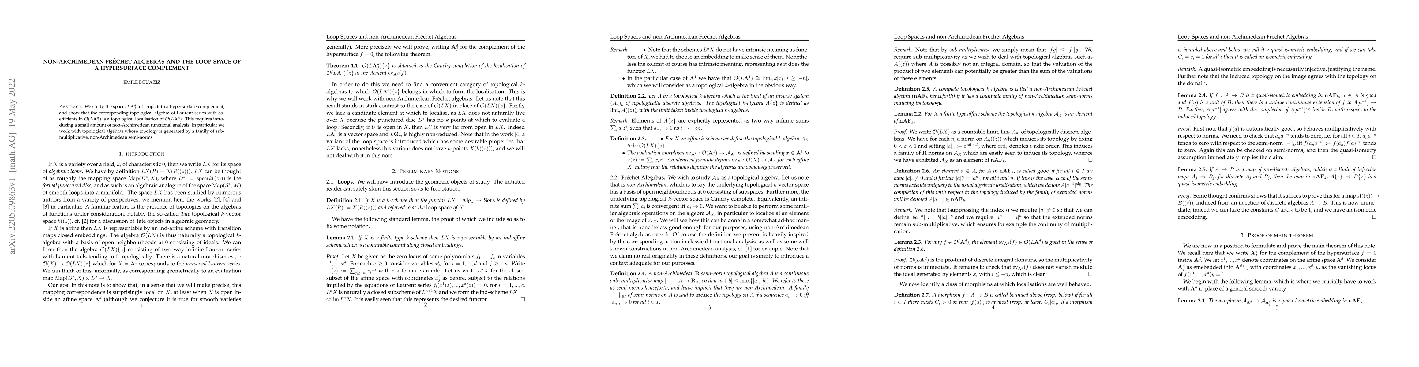 Thumbnail for Non-Archimedean Fr\'echet Algebras and the Loop Space of a Hypersurface
  Complement