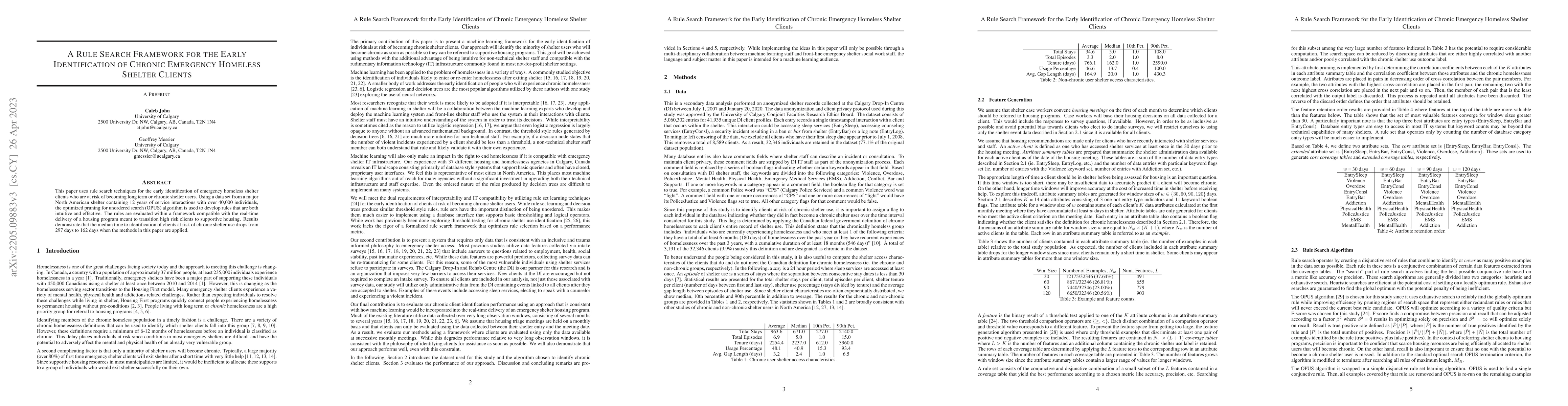 Thumbnail for A Rule Search Framework for the Early Identification of Chronic
  Emergency Homeless Shelter Clients