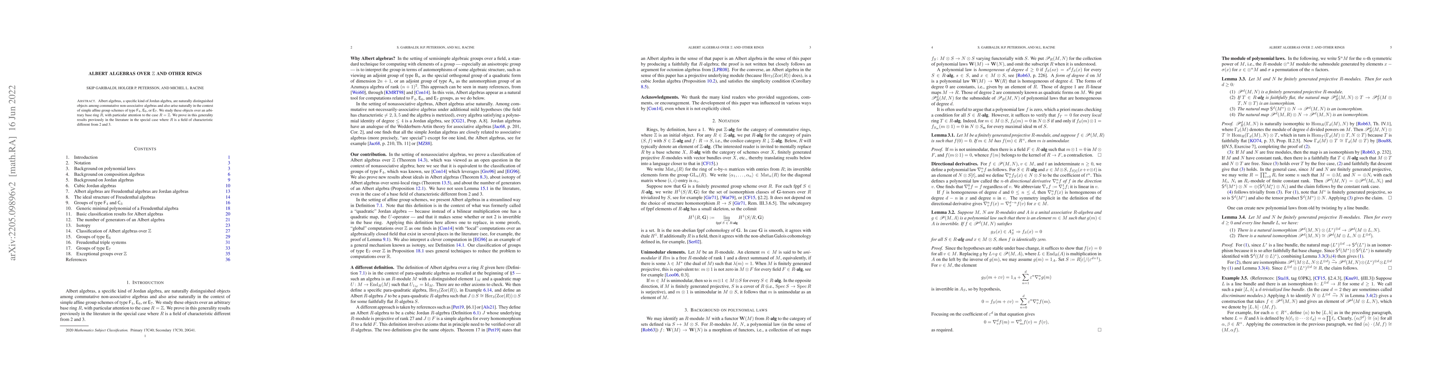 Thumbnail for Albert algebras over Z and other rings