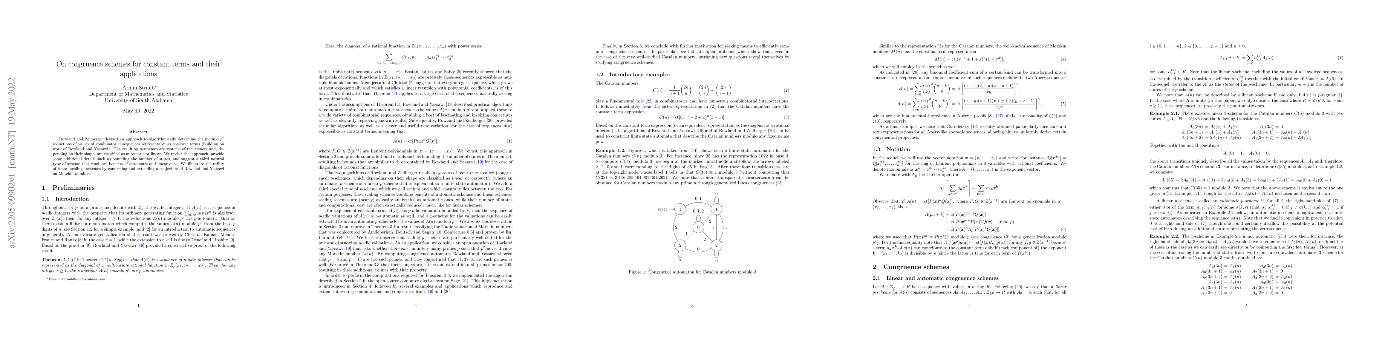 Thumbnail for On congruence schemes for constant terms and their applications