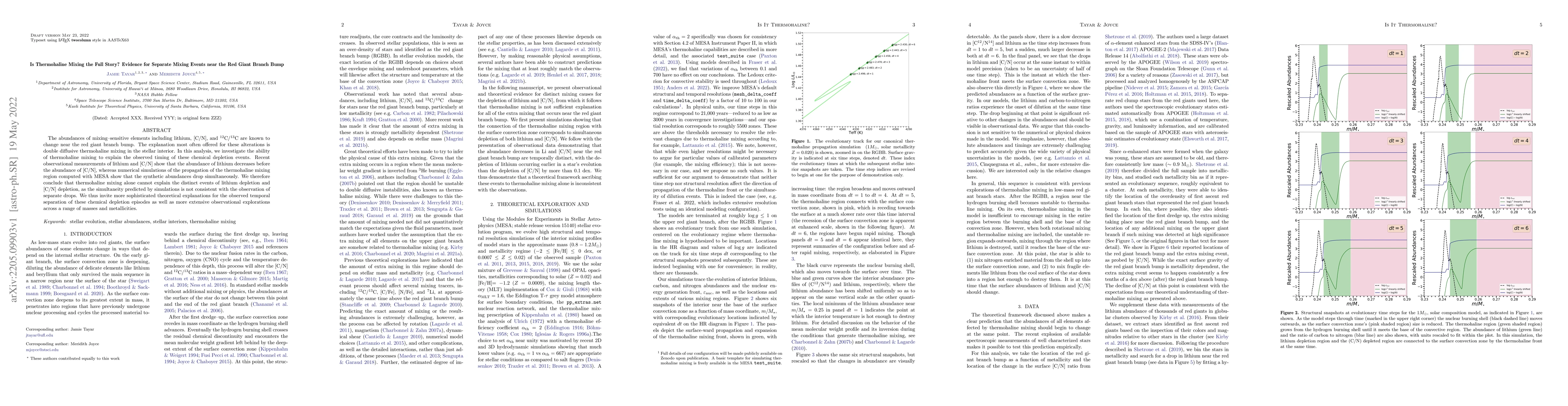 Thumbnail for Is Thermohaline Mixing the Full Story? Evidence for Separate Mixing
  Events near the Red Giant Branch Bump