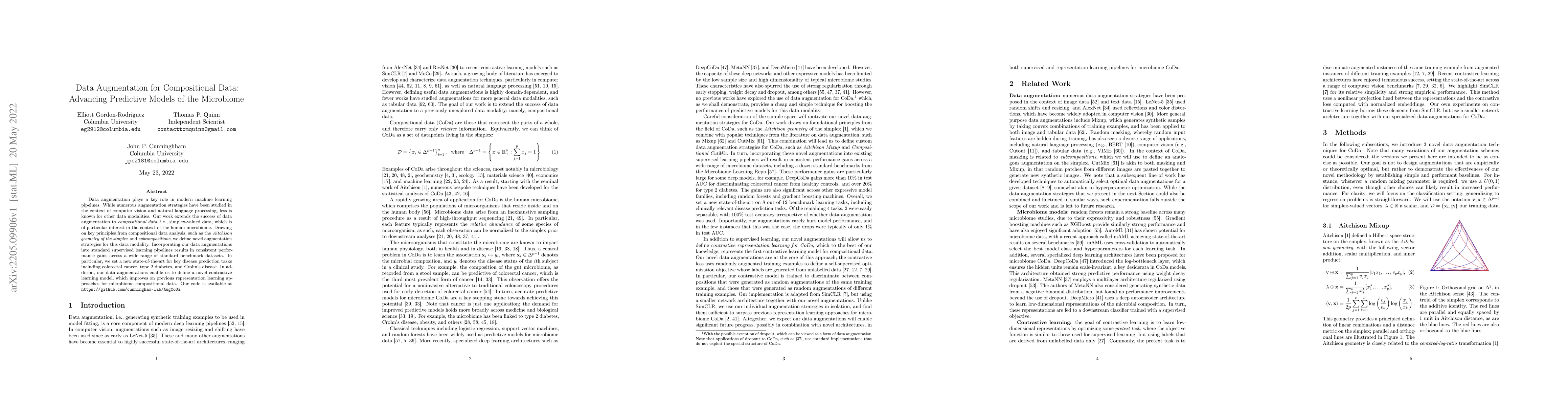Thumbnail for Data Augmentation for Compositional Data: Advancing Predictive Models of
  the Microbiome