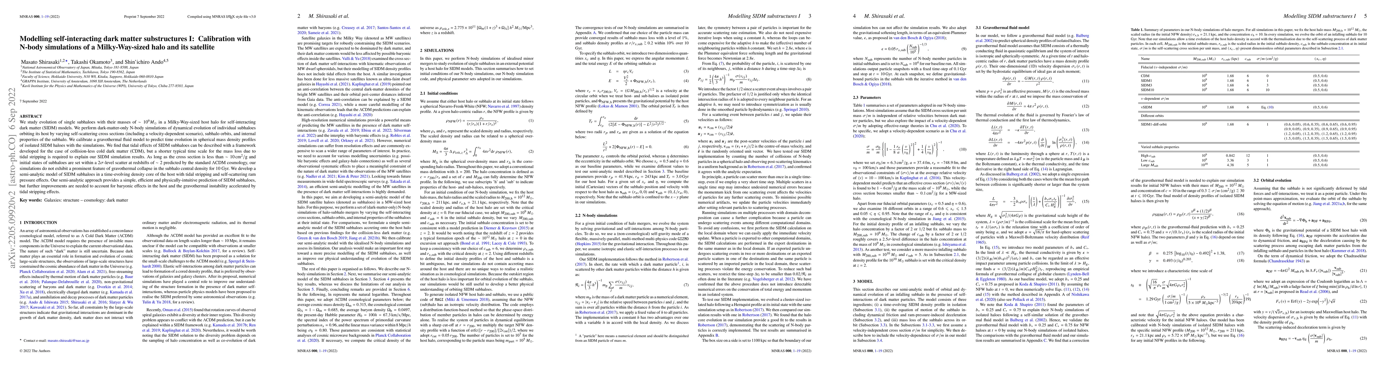 Thumbnail for Modelling self-interacting dark matter substructures I: Calibration with
  N-body simulations of a Milky-Way-sized halo and its satellite