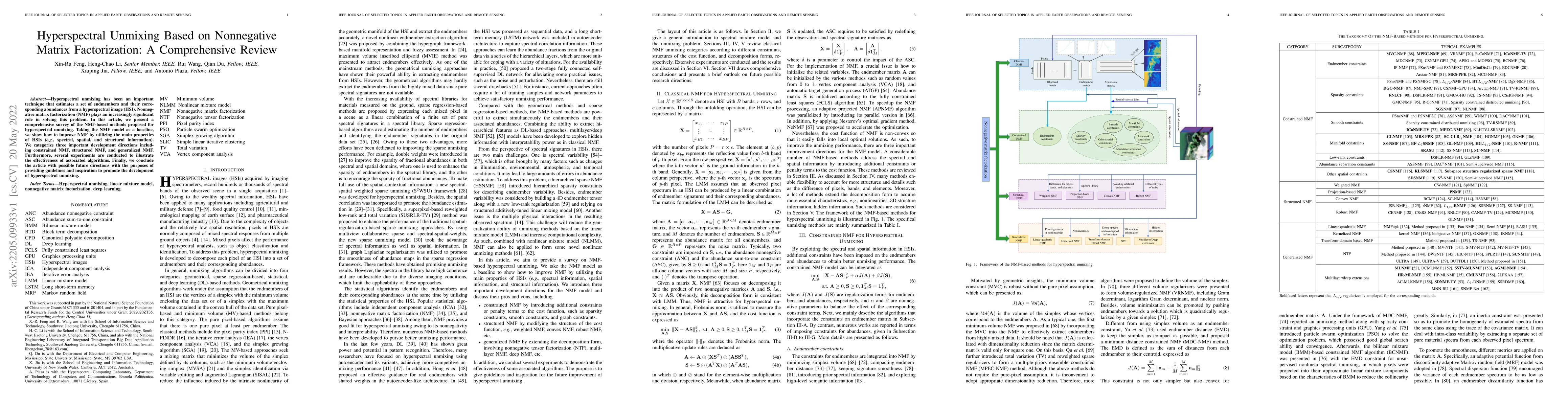 Thumbnail for Hyperspectral Unmixing Based on Nonnegative Matrix Factorization: A
  Comprehensive Review
