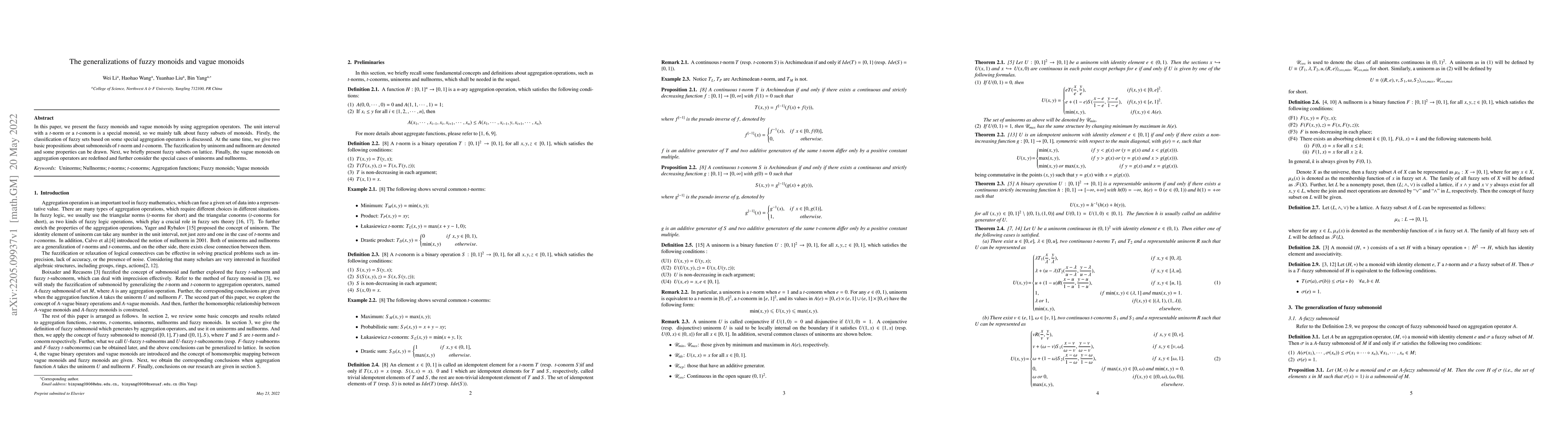 Thumbnail for The generalizations of fuzzy monoids and vague monoids