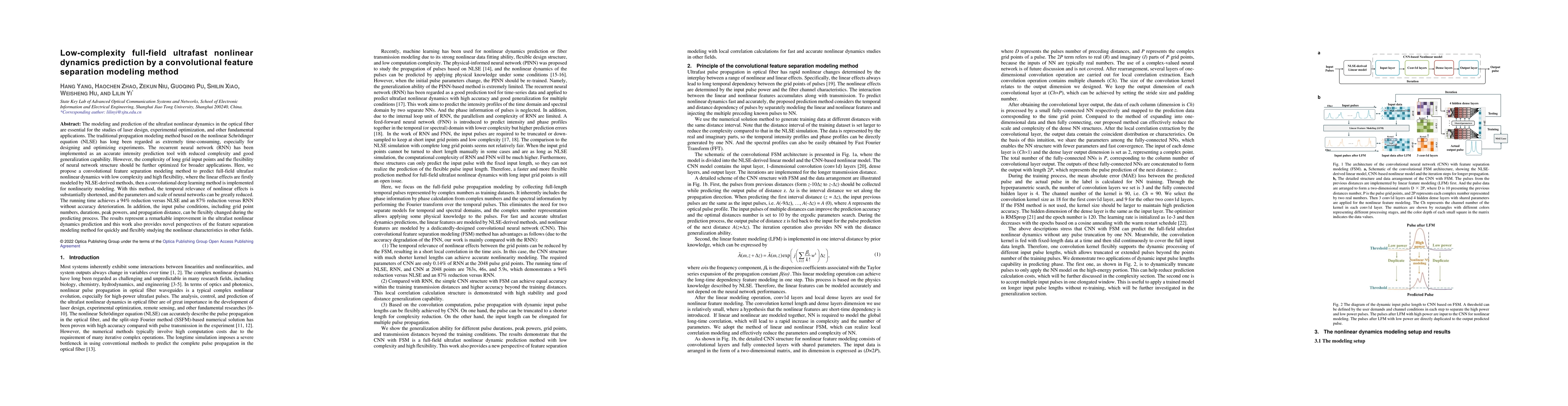 Thumbnail for Low-complexity full-field ultrafast nonlinear dynamics prediction by a
  convolutional feature separation modeling method