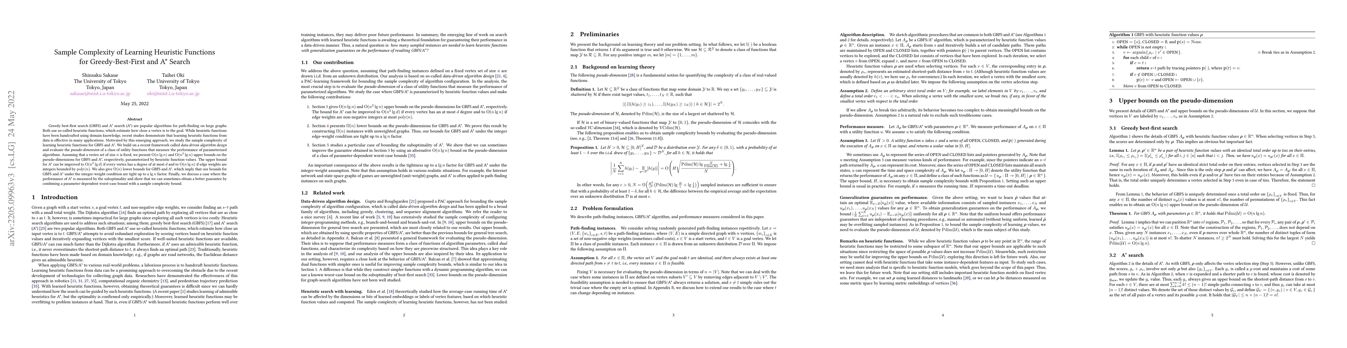 Thumbnail for Sample Complexity of Learning Heuristic Functions for Greedy-Best-First
  and A* Search