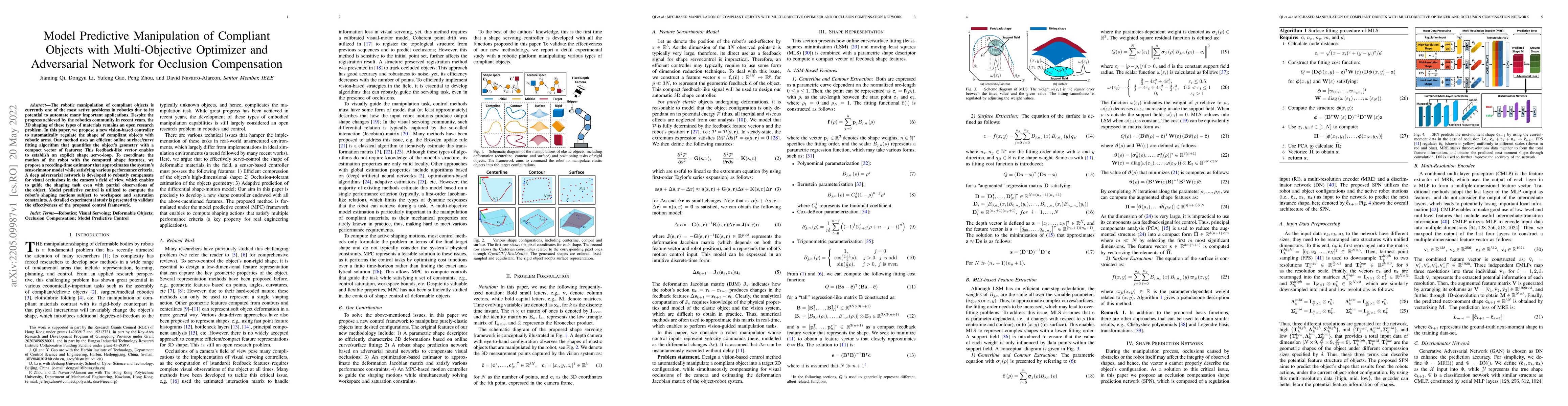 Thumbnail for Model Predictive Manipulation of Compliant Objects with Multi-Objective
  Optimizer and Adversarial Network for Occlusion Compensation