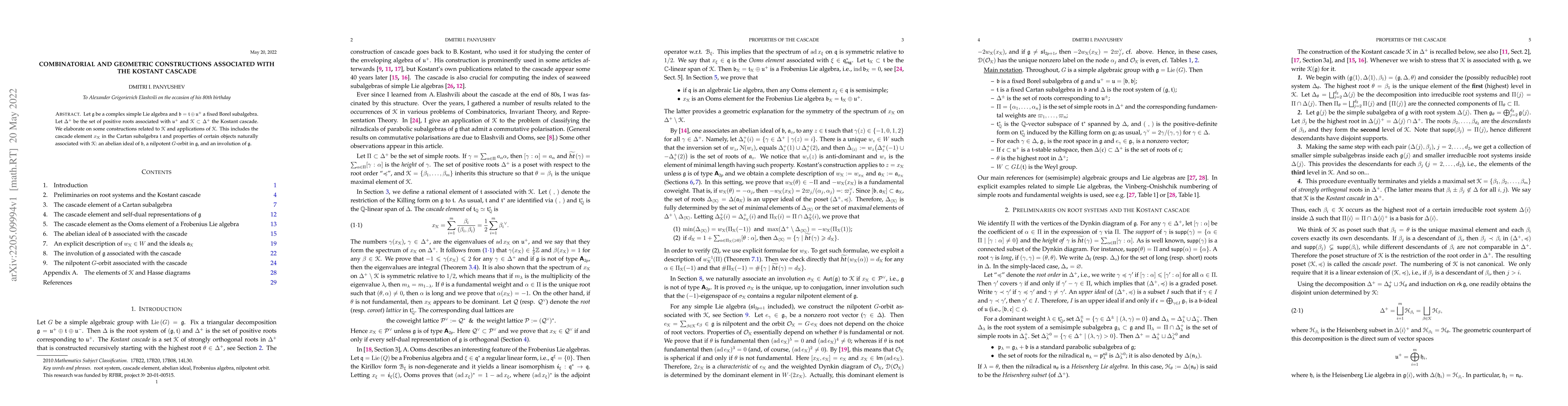 Thumbnail for Combinatorial and geometric constructions associated with the Kostant
  cascade