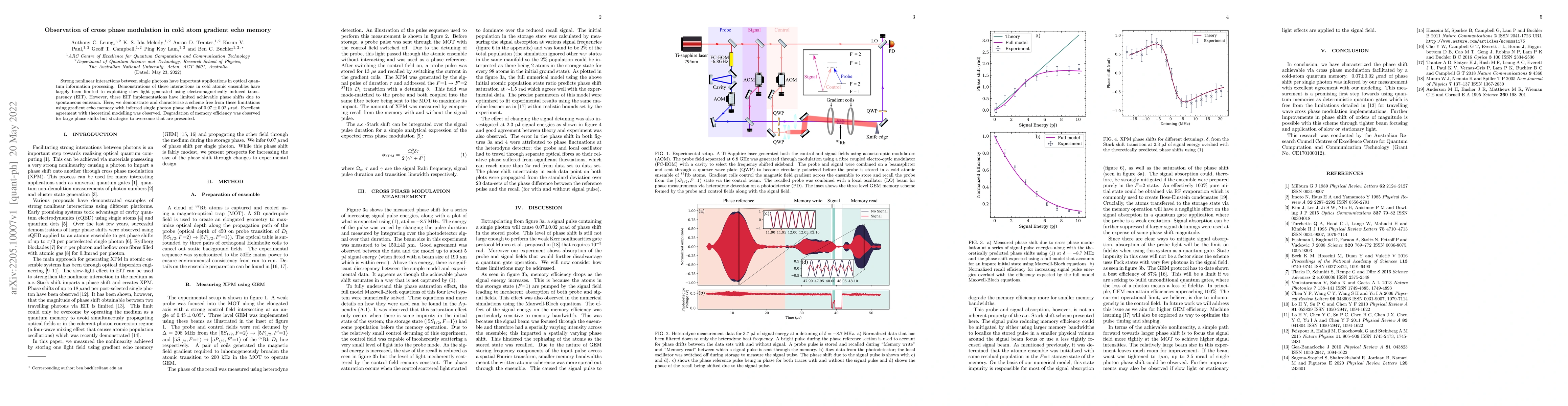 Thumbnail for Observation of cross phase modulation in cold atom gradient echo memory