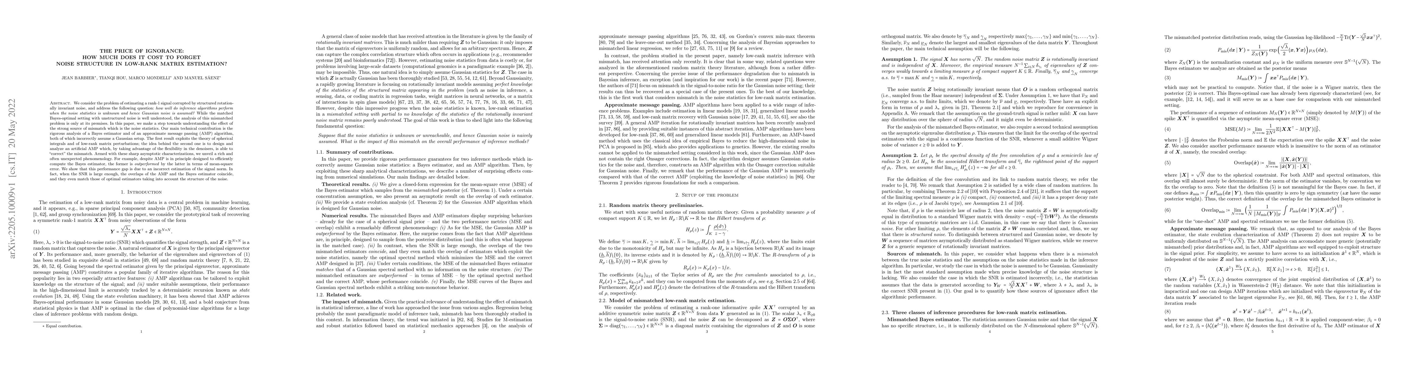Thumbnail for The price of ignorance: how much does it cost to forget noise structure
  in low-rank matrix estimation?